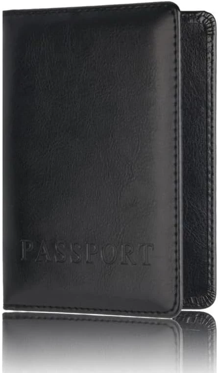 محفظة جلد صناعي لحمل بطاقة الهوية وجواز السفر من ماي سوق-ستور، قطعة واحدة، قد يختلف اللون قليلاً (أسود كما هو موضح) (B0D82BYHDL)