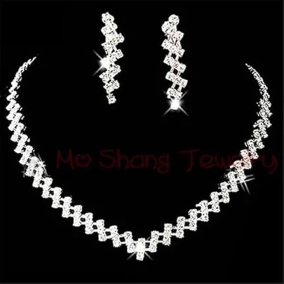 MySouq.Store Luxury Crystal Bridal Wedding Jewelry Sets African Beads Silver Color Rhinestone Women Girls Necklace Sets Engagement Party Gift-B0D9SRMXF4