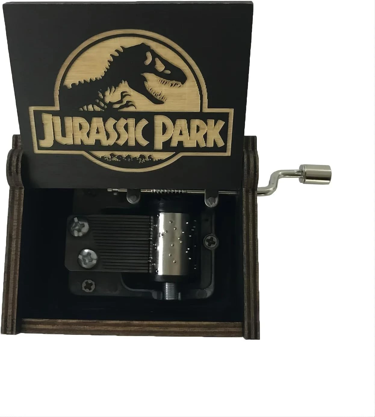 MySouq-Store صندوق موسيقى قطعة واحدة باللون الأسود بالإضافة إلى Jurassic Park - صندوق موسيقى مزود بذراع تشغيل يدوي