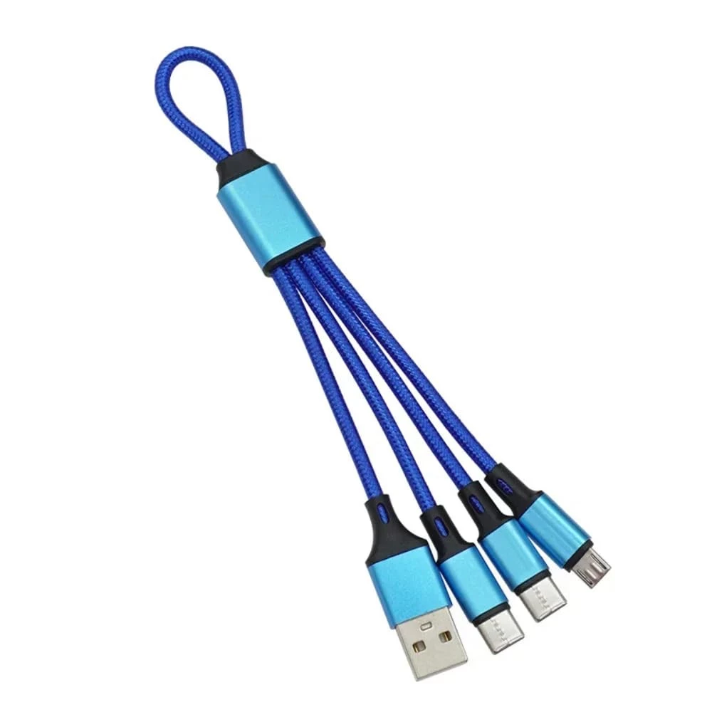 كيبل USB نوع C 3 في 1 من ماي سوق ستور لايفون 13 12 11 XS X XR 3 في 1 كابل شاحن USB مايكرو USB نوع C سلك ملون (ازرق)-B0DBGJK1NC