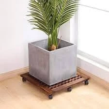 MySouq-Store [1 Pcs] [ 35*35 Cm ] Wood Moveable Plant Stand Front And Back Wheel - Plant Caddy Wooden Stand 1 Packs Heavy Planter Stand Plant Stand With Fixed Random Wheels-B0DCTG6YM3