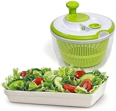 Vegetable dryer: An easy way to wash and dry vegetables - just put the vegetables in a strainer, wash with water, then put them in a container with the rotation of the handle, now in My Souq store - B