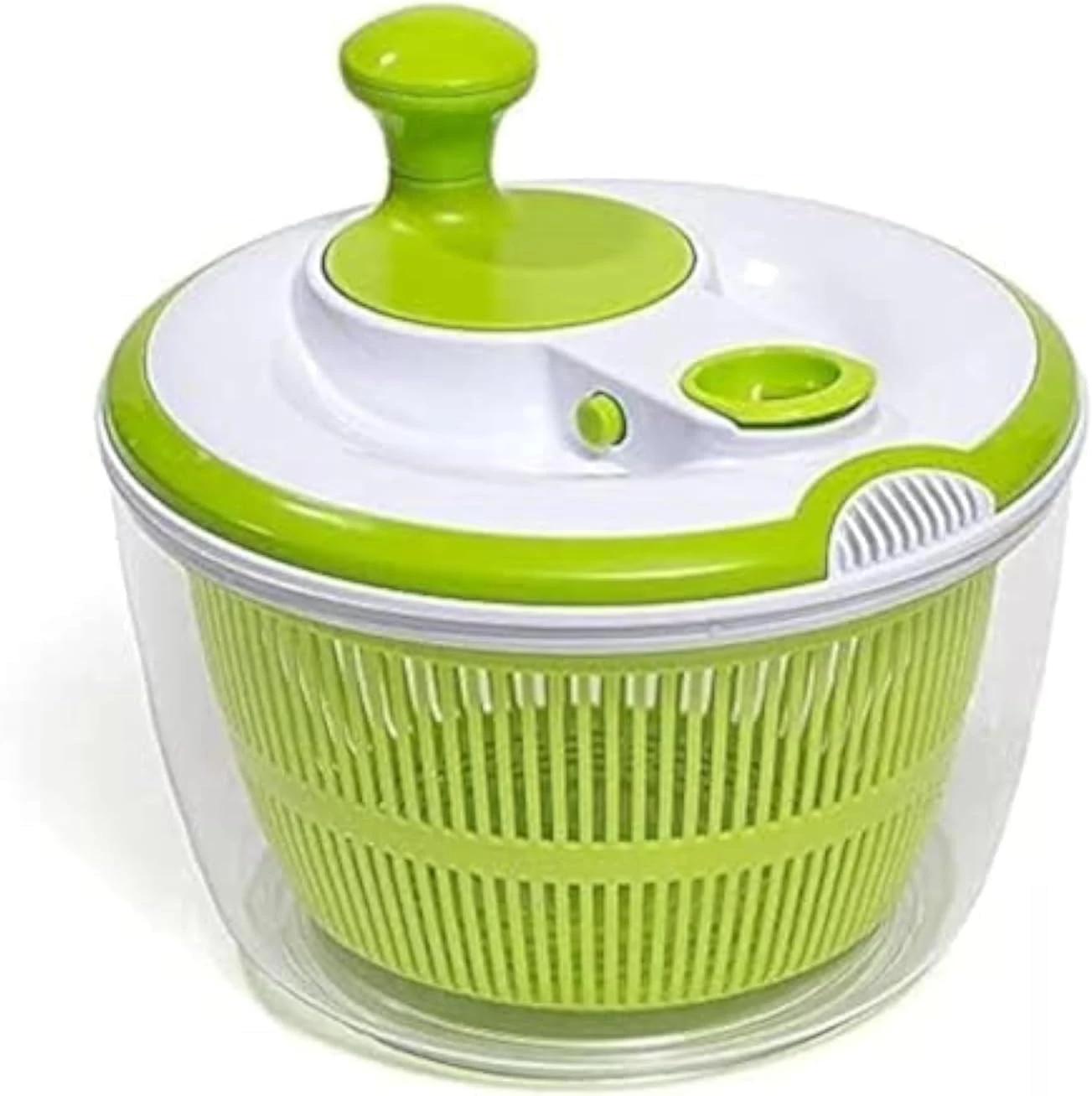 Vegetable dryer: An easy way to wash and dry vegetables - just put the vegetables in a strainer, wash with water, then put them in a container with the rotation of the handle, now in My Souq store - B