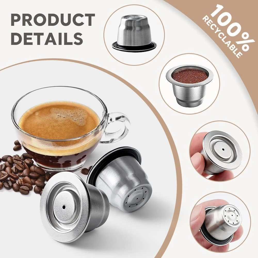 My Souq Store Reusable Stainless Steel Coffee Capsules [3 Capsules + Gifts Stainless Steel Crema Espresso Refillable Capsules-B0DFWR5QHJ