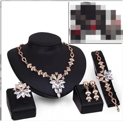 4Pcs Jewelry Set Flower Design Birthday Gift Durable Necklace Earrings Bracelet Ring Jewelry Set for Wedding Gift Used