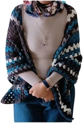 Women's Handmade Crochet Yarn Shoulder Shawl 200cm - 1X2 Mt in Mix Colorful Cape Shawls Wraps Granny Womens Coat Sweater (XL) 180*110 cm- B0DH856NQX