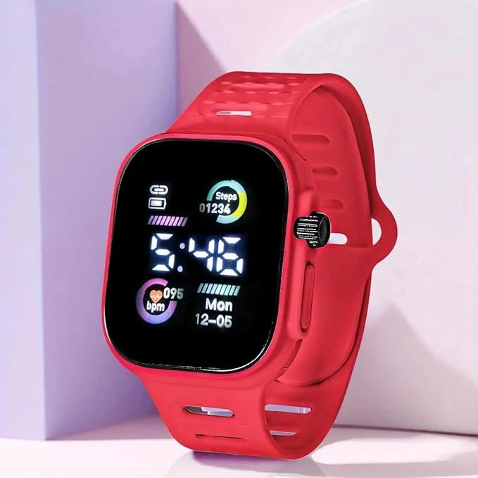 Digital watch for children from My Souq Store, luminous electronic watch for children boys and girls, electronic watch for students 2024 (light red)-B0DHW8FGSX