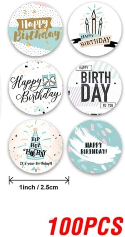 My Souq-Store 100pcs Cute Happy Birthday Stickers, 2.5cm/1inch, Kids Birthday Gifts, Greeting Card Stickers -B0DJZ85H8Y