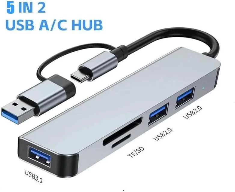 mysouq-store Type C HUB USB HUB USB 3.0 USB 2.0 TF/SD 5 Port Multi Splitter OTG For Lenovo HUAWEI Xiaomi Aluminum Alloy USB 3.0 Hub for PC - B0DKB45FHV