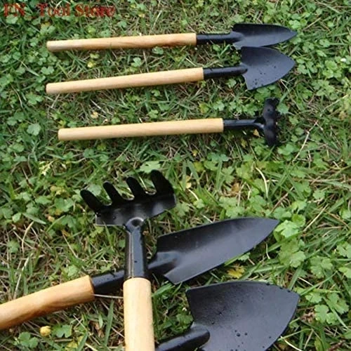 مجموعة ادوات حديقة النباتات صغيرة بمقبض خشبي - 3 قطع - B091BRQTSP