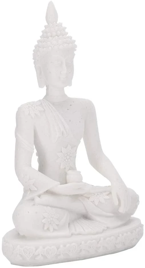 تمثال بوذا من نيككون ، زينة بوذا جالسة للتأمل من الحجر الرملي مصنوعة من الراتنج لتزيين المنزل وتزيين الطاولة - أبيض