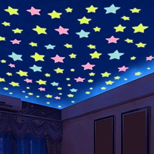 100 قطعة نجوم ثلاثية الأبعاد تتوهج في الظلام ملصقات جدار مضيئة الفلورسنت للأطفال غرفة نوم الأطفال سقف ديكور المنزل لغرفة الأطفال ملصقات جدار