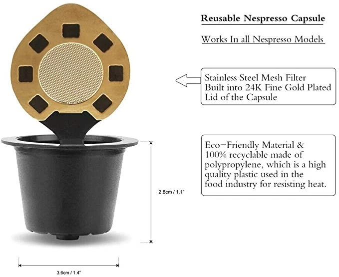 مجموعة فلاتر كبسولات قهوة نسبرسو القابلة لإعادة الاستخدام من  ، 5قطع متوافقة مع آلات نسبريسو مع ملعقة قهوة وفرشاة - B075RSFTKM