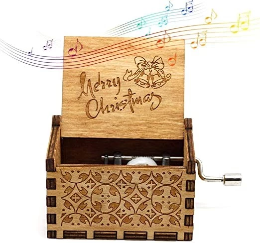 صندوق موسيقى خشبي بني بتصميم جرس جلجل قابل للتجميع من يو سبوت يو شوب (إصدار عيد ميلاد سعيد) - B08MXZ861F