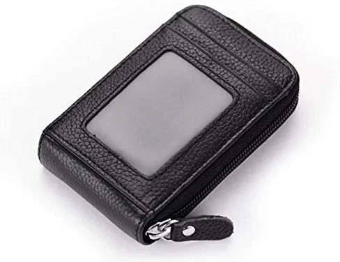 Fashion Zipper Credit Card Holder Leather Wallet ID Holder Bag Business Card Package - Black