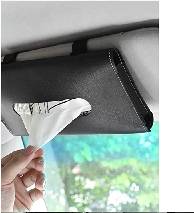 1Pcs Leather Sun Visor Napkin Box Holder Hanging Car Mask Holder Shading Tissue Case Organizer Auto Storage Decoration Craft B0B4WNG43C