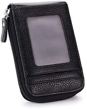 Fashion Zipper Credit Card Holder Leather Wallet ID Holder Bag Business Card Package - Black
