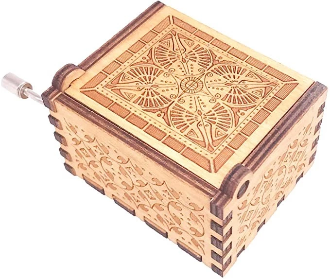 صندوق الموسيقى دافي جونز المنجد يدوي كرانك صندوق الموسيقى الخشبي المنحوتة، نمط لعب دافي جون، بني - B07FCQTGSV