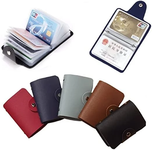 PU Function 24 Bits Credit Card Holder Solid Color Card Case Business ID Card Organizer Portable Men Women Wallets Cardholder (Black) B0B63TQS11