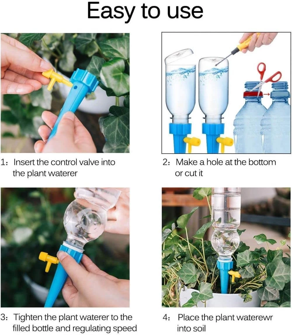 حزمة من 4 نباتات إجازة ذاتية السقاية بطيئة الإصدار لزجاجة المياه البلاستيكية + 3 أدوات حديقة B0B7KMTDR2