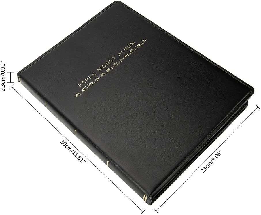 60 جيوبًا من الألبوم الورقي المصنوع من الجلد يجمع كتاب الأوراق النقدية حامل ألبوم مجموعة العملات الورقية 10 أوراق سوداء متينة