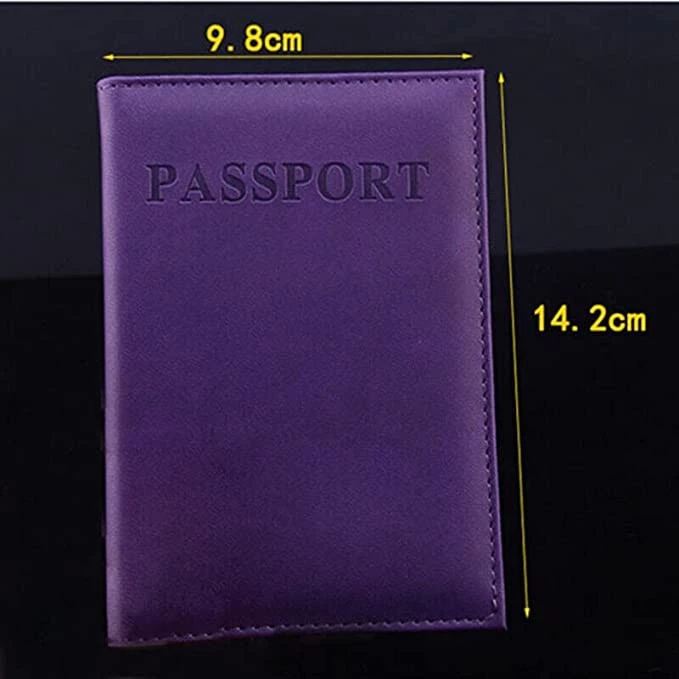 جراب حامل بطاقة الهوية لجواز السفر من الجلد الصناعي (أرجواني)