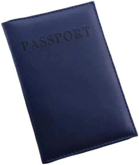 جراب حامل بطاقة الهوية لجواز السفر من الجلد الصناعي (كحلي)