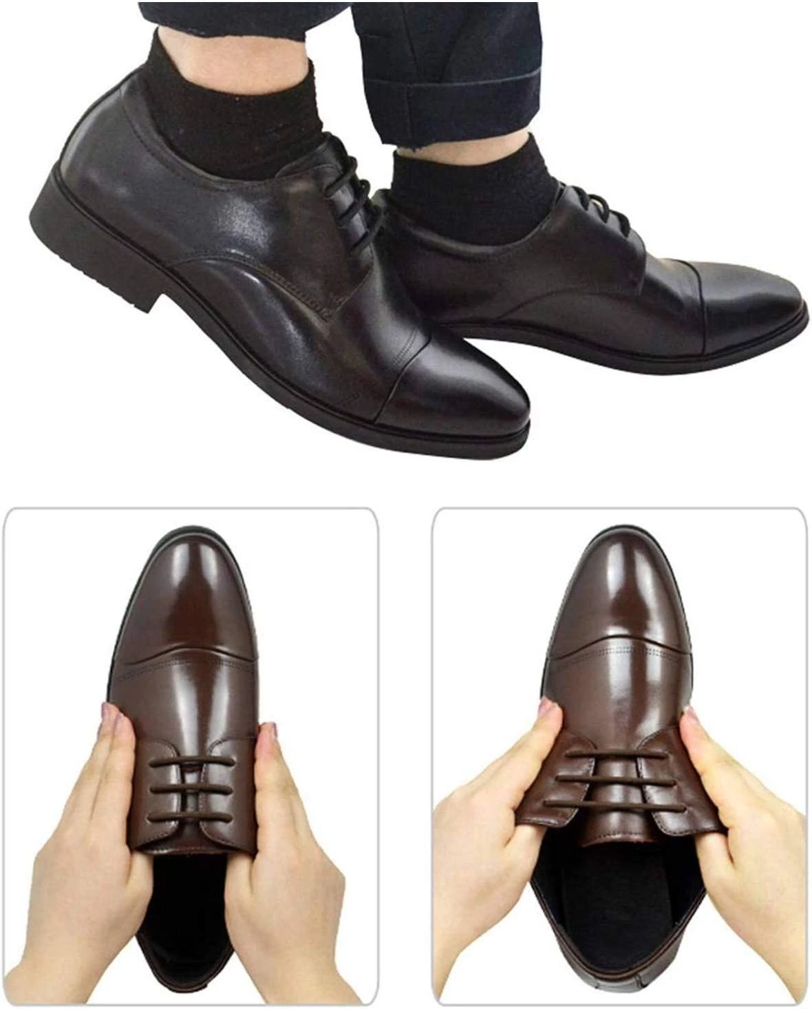 أربطة حذاء لايفي بدون أربطة للأحذية الرسمية من السيليكون المرن للأحذية، بدون أربطة حذاء للأحذية الرسمية / المكتبية - اللون البني - زوج واحد، بني, بني -  B076497MND