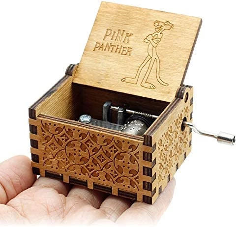 صندوق موسيقى مطبوع عليه نمر بني ووردي من إيتيو خشبي عتيق منحوت باليد - ‎B08X9ZHGJ4