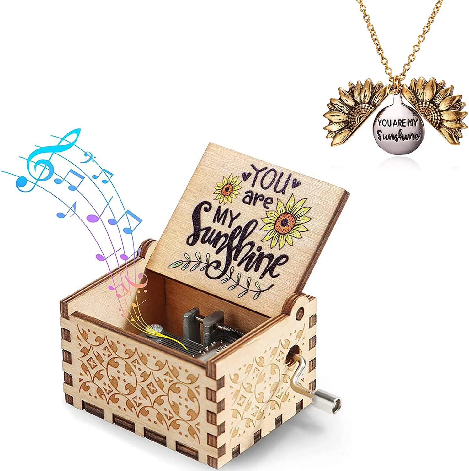 Boywell You are My Sunshine Engraved Necklace, You are My Sunshine Sunflower Pendant with Music Box, for Girlfriend, Daughter, Wife, Mother, Lover, Granddaughter -