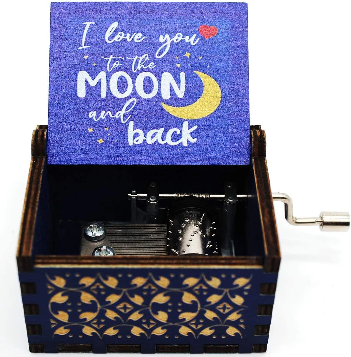 صندوق موسيقي ملون خشبي - أحبك إلى القمر وصندوق موسيقي ملون من الخلف ، هدايا للأبنة ، هدايا للأبن ، هدايا لأحبائك - مجموعة واحدة - B0895G9FH4