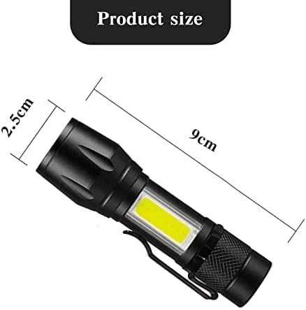 مصباح يدوي LED طويل المدى قابل لاعادة الشحن بمنفذ USB مقاوم للماء مع مصباح جانبي سي او بي للتخييم - B0BS8GKG3Y