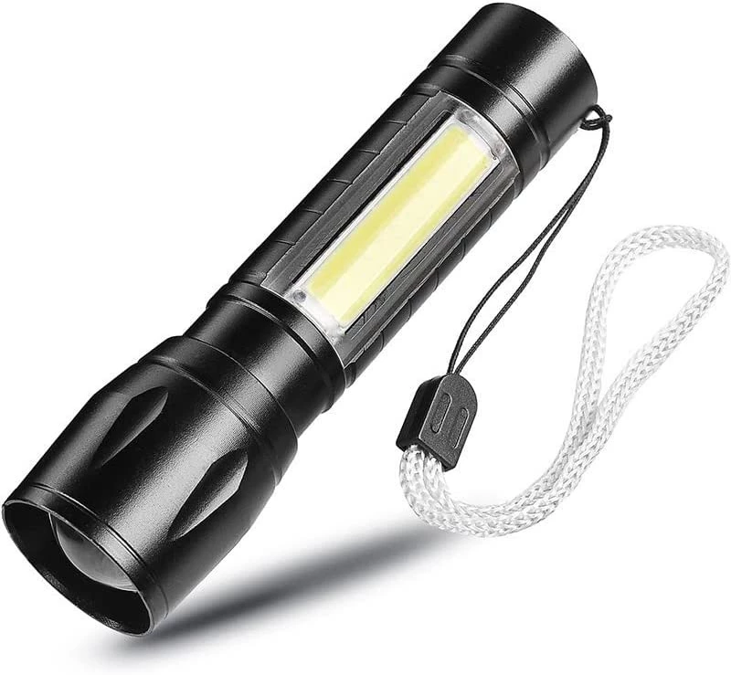 مصباح يدوي LED طويل المدى قابل لاعادة الشحن بمنفذ USB مقاوم للماء مع مصباح جانبي سي او بي للتخييم - B0BS8GKG3Y