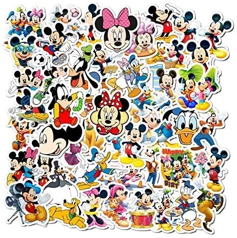 50Pcs/lot Disney Mickey Mouse Stickers no repeating pull bar box guitar personalized graffiti cartoon Kids sticker Toy