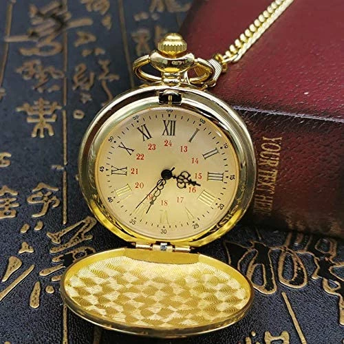 ساعة جيب كوارترز ذات تصميم عتيق محفوره من الخارجه إهداء للأبن ,أفضل هديه قلادة ساعة الجيب المعدنيه باللون الذهبي - B0BXBG5MFX