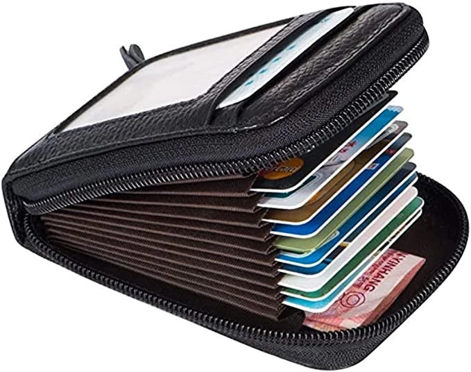 Men's Leather RFID Blocking Wallet Zipper Wallet ID Credit Card Holder Name Card Holder Coin Pocket Organizer Black - B0BXBKB9VS