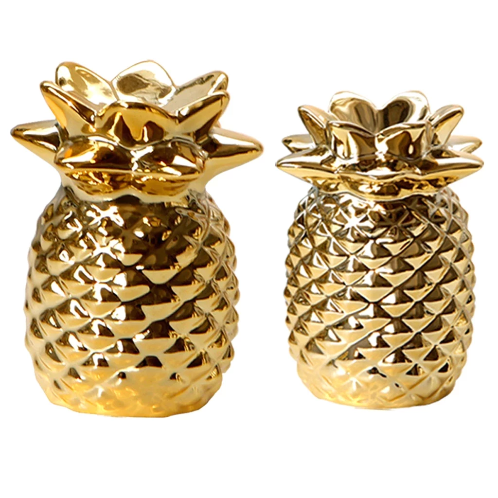 Golden Ceramic Pineapple Figurine, Artificial Fruit Ornament Table Decor