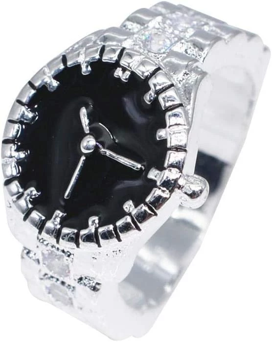 خاتم اصبع جميل للنساء بتصميم ساعة بهيكل دائري، مناسبة كهدية للحفلات - B091DCX9GS